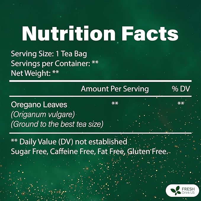 FreshDrinkUS, Oregano Leaf Tea | 75 Tea Bags β Pure Herbal Infusion from Origanum vulgare - Naturally Bold & Aromatic Flavor - Premium Quality, Sustainably Sourced. Vegan