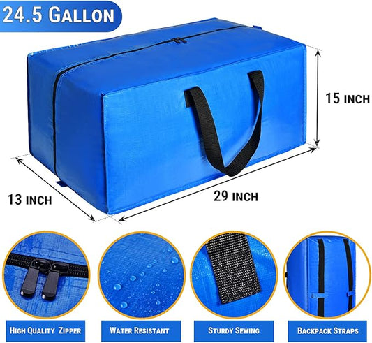 5 Pack Heavy Duty Extra Large Moving Bags Storage Tote - Strong Handles& Backpack Straps - Space Saving Storage Bags Alternative to Moving Boxes and Bins,Compatible with Ikea Frakta Cart, Blue