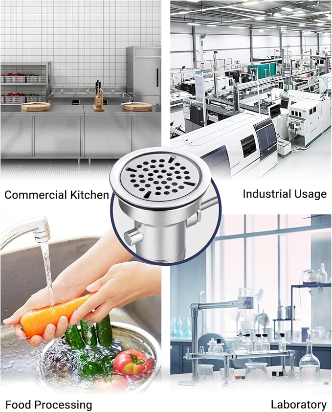 3-1/2" Commercial Sink Drain with Straight Lever Handle, Waste Drain Valve Without Overflow Inlet for Restaurant 2/3 Compartment Sink, Easy Controll, Block-Free and Leakproof