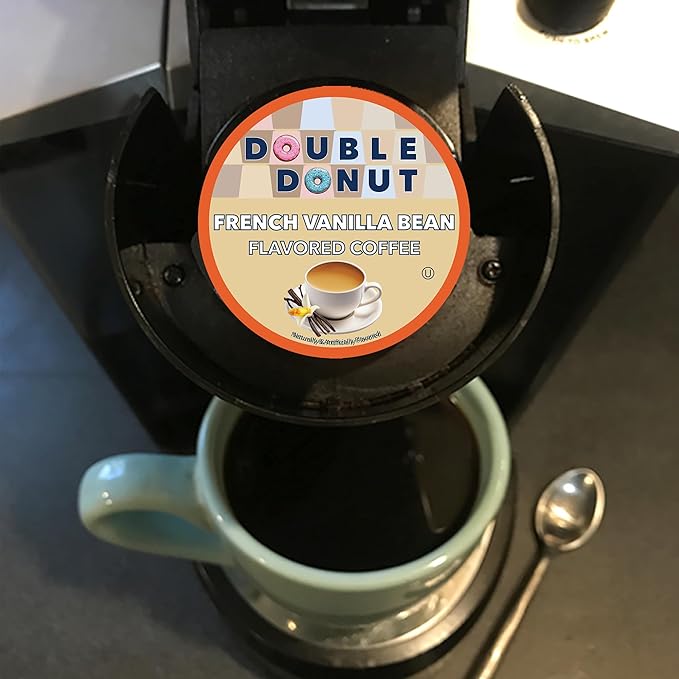 Double Donut Coffee French Vanilla Coffee Pods, Vanilla Bean Flavored in Recyclable Single Serve Vanilla Pods for the Keurig K Cups Coffee Makers, Medium Roast, from Double Donut - 24 Count
