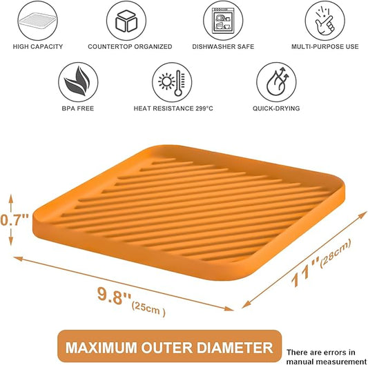 Silicone Organizer Tray for Kitchen Sink and Bathroom, Dishwasher Tray, Versatile Bathroom and Drawer Organizer Trays, Non-Slip Countertop (Orange)
