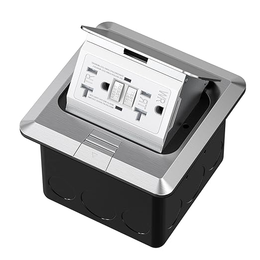 KYHSHJ Pop Up Floor Electrical Outlet with 20 Amp Stainless Steel GFCI Tamper Receptacle Outlet, Corrosive Resistant Hardware,ETL Listed,Silver