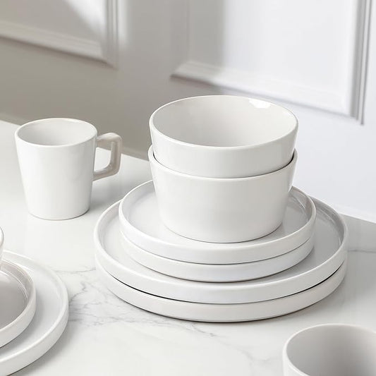 Stone Lain Celina Stoneware 32-Piece Dinnerware Set, White Glossy, Service For 8