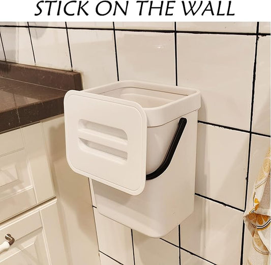 stonespace Hanging Small Trash Can with Lid Under Sink for Kitchen,1.3 Gallon/ 5L Mountable Compost Pail,Kitchen Compost Bin for Countertop, White