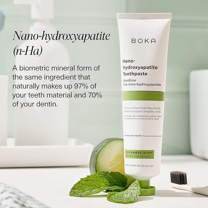 Boka Fluoride Free Toothpaste, Nano Hydroxyapatite Toothpaste, Appropriate for Sensitive Teeth - for Adult, Kids Oral Care - Cucumber Mint Flavor, 4 Fl Oz 1Pk US Manufactured
