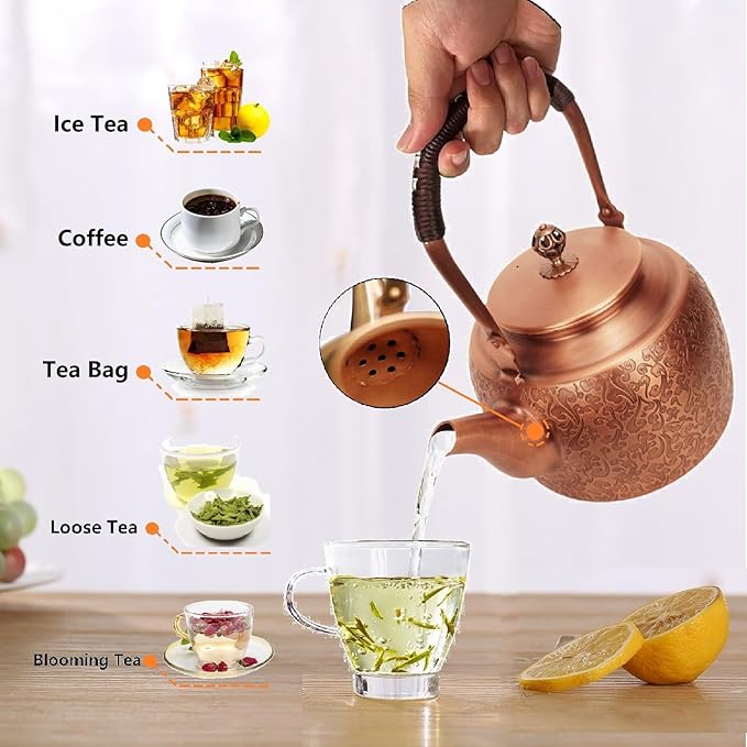 Kkekos Handmade Copper Kettle Copper Teapot for Stovetop 2000ml (Type3)