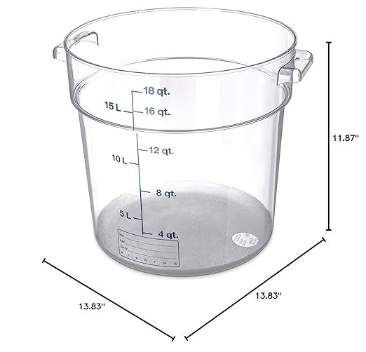 Carlisle FoodService Products Storplus Round Food Storage Container with Stackable Design for Catering, Buffets, Restaurants, Polycarbonate (Pc), 18 Quart, Clear, (Pack of 6)