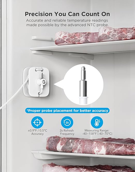 GoveeLife WiFi Refrigerator Thermometer with Alarm, Wireless Digital Freezer Temperature Gauge with App, 2 Years Free Data Export, for Home Kitchen Fridge Hot Tub 2 Pack(Only Support 2.4G Wi-Fi)