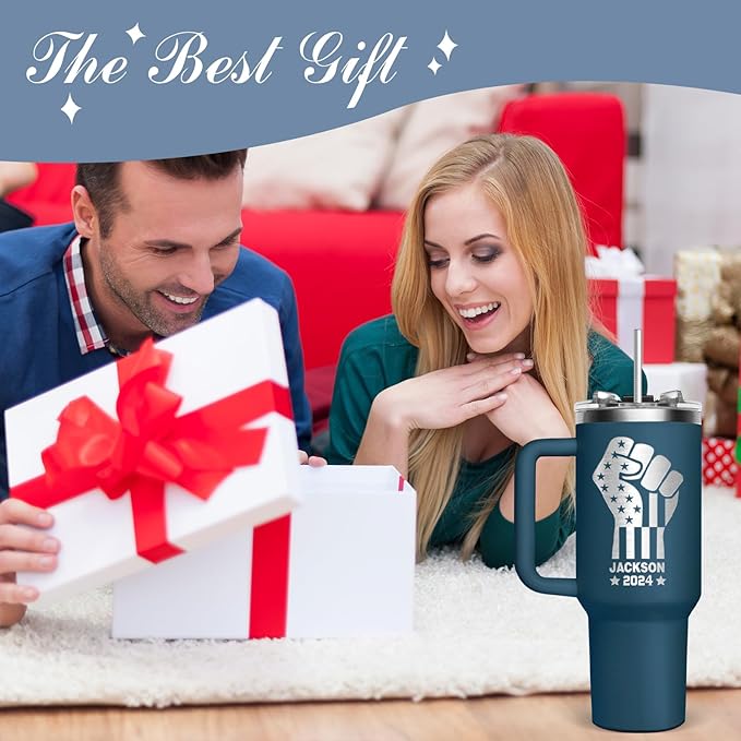 Personalized 40 Oz Tumbler with Handle and Straw Lid, Custom Stainless Steel Water Bottle Travel Mug with Names, Personalized Birthday Gifts for Mom Women Men Friend,Christmas (40 engraved)