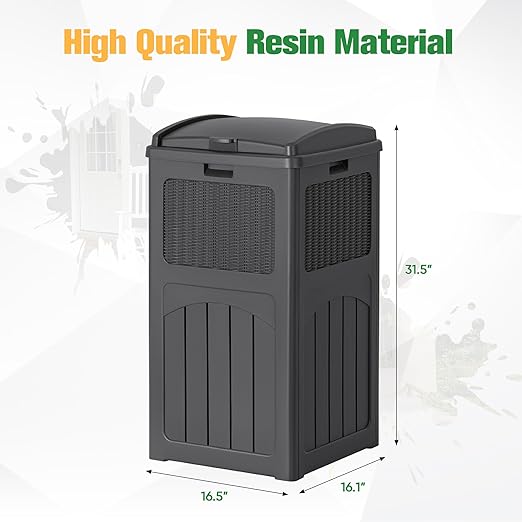 Flamaker 30 Gallon Trash Can, Resin Outdoor Garbage Can with Lid, Waterproof Hideaway Patio Waste Bins for Outside Use (Gray)