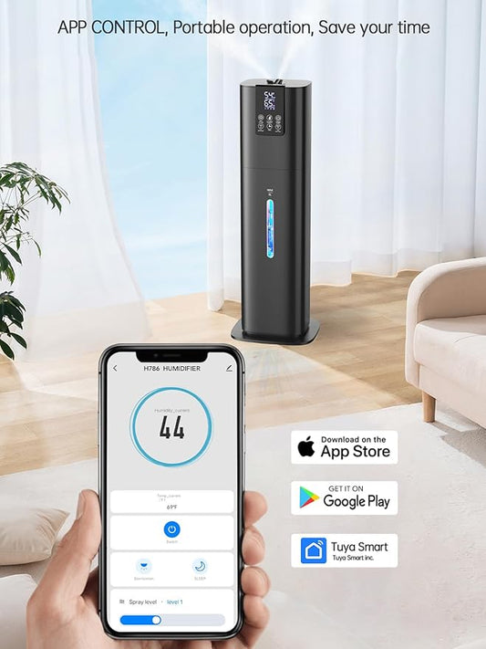 8L Smart Humidifiers for Bedroom Large Room, 2.1Gal Cool Mist Top Fill Diffuser Ambient Light, App & Remote Control, 3 Mist Modes, Quiet Humidifier for Home Office Plant (Black)