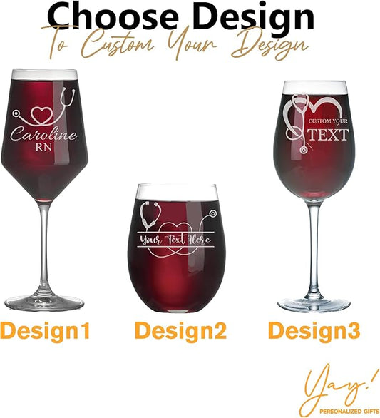 Custom Engraved Wine Glass - Personalized Nurse Gifts, Graduation Gift for Nurses Week Retirement Graduation Appreciation Present for School Nursing Student RN Practitioner (Wine, Nurse)