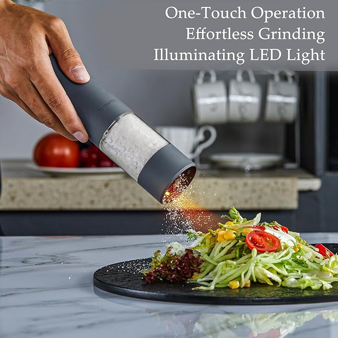 Electric Pepper Grinder, USB Rechargeable, Automatic Pepper Shaker, Adjustable Coarseness, Electric Pepper Mill, LED Light, Refillable, Kitchen Gadget (1-Pack, Black)