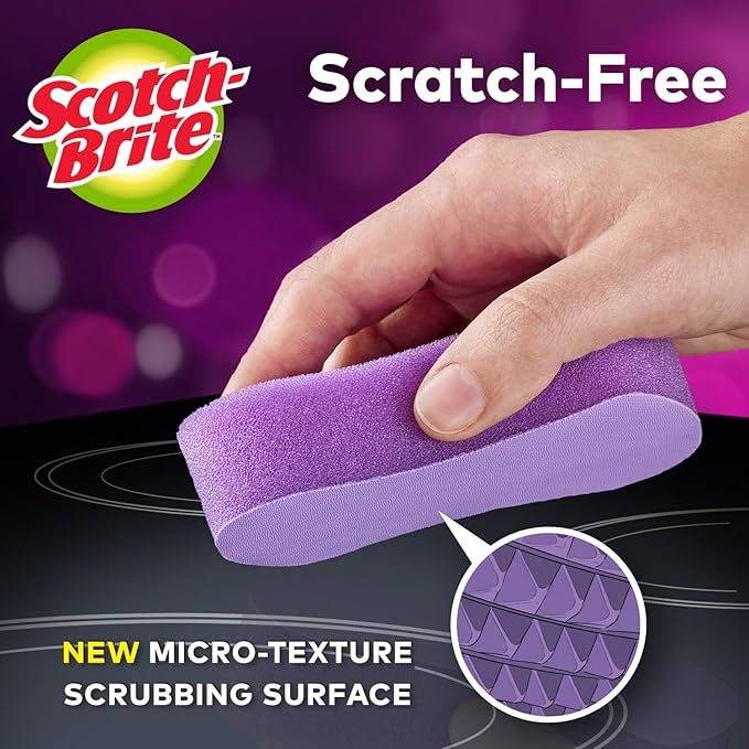 Scotch-Brite Glass Cooktop Pads, Scratch-Free & Non-Abrasive Scrubbers for Glass or Ceramic Stovetops, Cleans Burnt-On Messes with Just Water, Reusable Dishwasher-Safe Design, 4 Pads