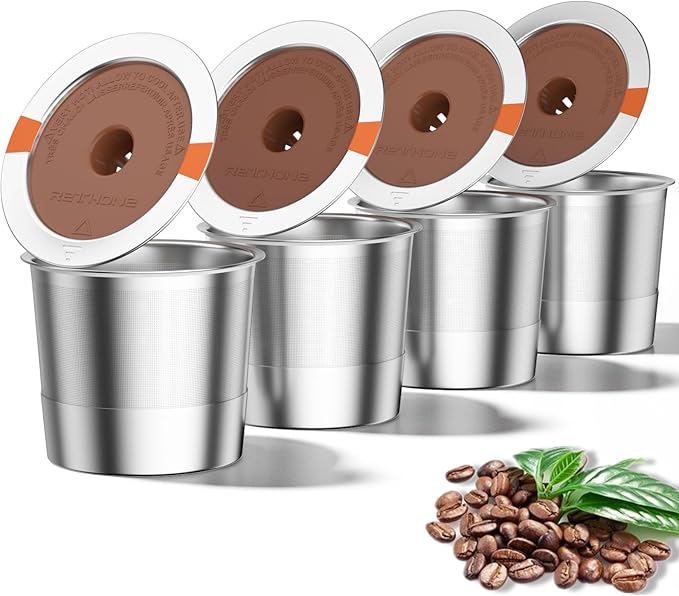 RETHONE K Cup Reusable Coffee Pods Compatible with Keurig 1.0 & 2.0 Coffee Machines, Stainless Steel Reusable K Cups Brewers Refillable K Cups (4 Pack)