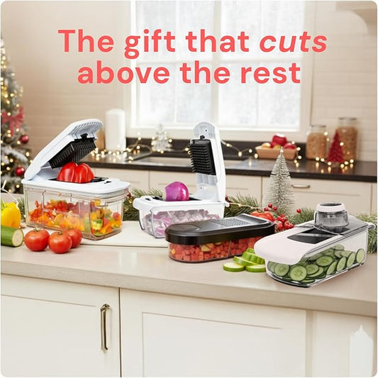 Fullstar Mandoline Slicer for Kitchen, Fruit Cutter, Cheese Grater, Cucumber Slicer, Veggie Spiralizer, Food Cutter & Kitchen Gadgets & Gifts with Safety Glove (11 in 1, White)