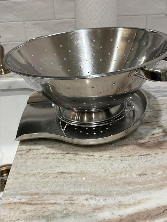 Palksky Colander and Strainer Self Drainer Base Plate Stainless Steel for Kitchen, Metal Countertop Draining Tray for Pasta Rice Noodle Fruit Veggie Food Strainer & Ceramic Colander
