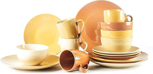 Color Wave Stoneware 16pc Dinnerware Set, Honey Comb
