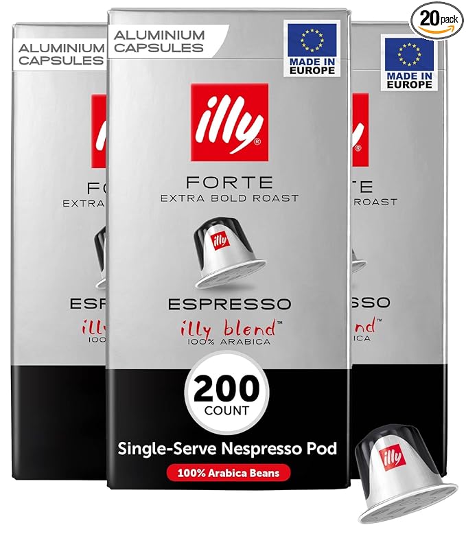 illy Espresso Coffee Pods - Compatible with Nespresso Machines - Forte Extra Bold Roast - Rich & Strong Flavor - Notes of Dark Chocolate - Single Serve Capsules - 10 Count (Pack of 20)