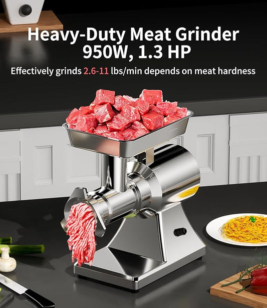 #12 Electric Meat Grinder Heavy Duty, 1.3 HP Stainless Steel Commercial Meat Grinder Machine with Sausage Tube for Deer Processing, Pet Food