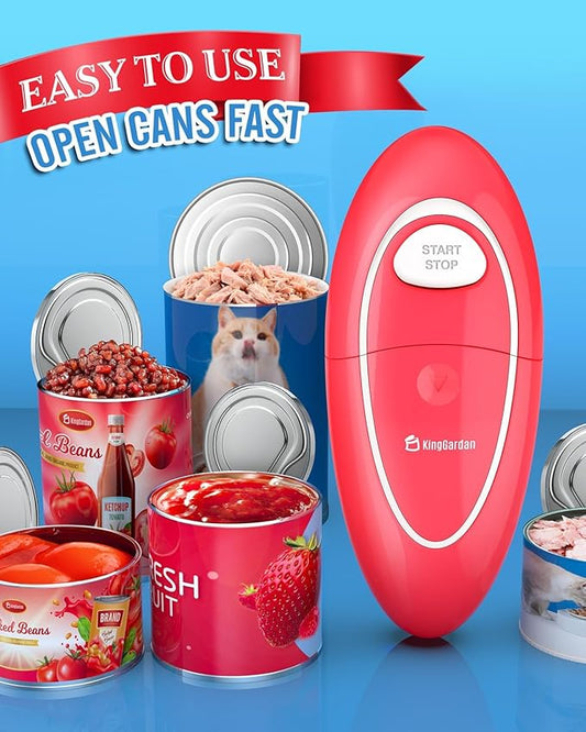 Electric Can Opener Easily Open All Can Sizes with Fast Speed & Smooth Edge, Food-Safe and Battery Operated Can Openers for Kitchen, Automatic Can Opener Hands Free for Weak Hands, Seniors (Red)
