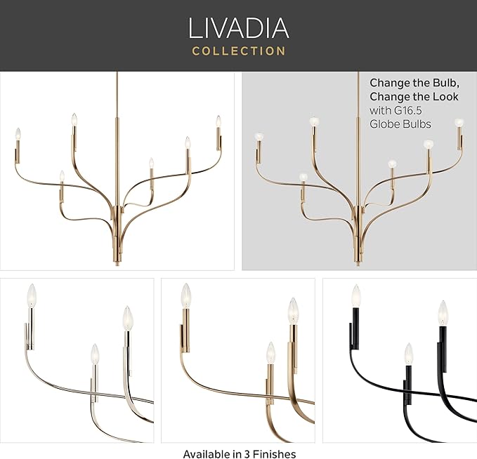 KICHLER Livadia 8-Light Chandelier, Soft Modern-Light in Champagne Bronze, for Foyer, Great Room, or Vaulted Dining or Bedroom (47.75" x 47.75"), 52675CPZ