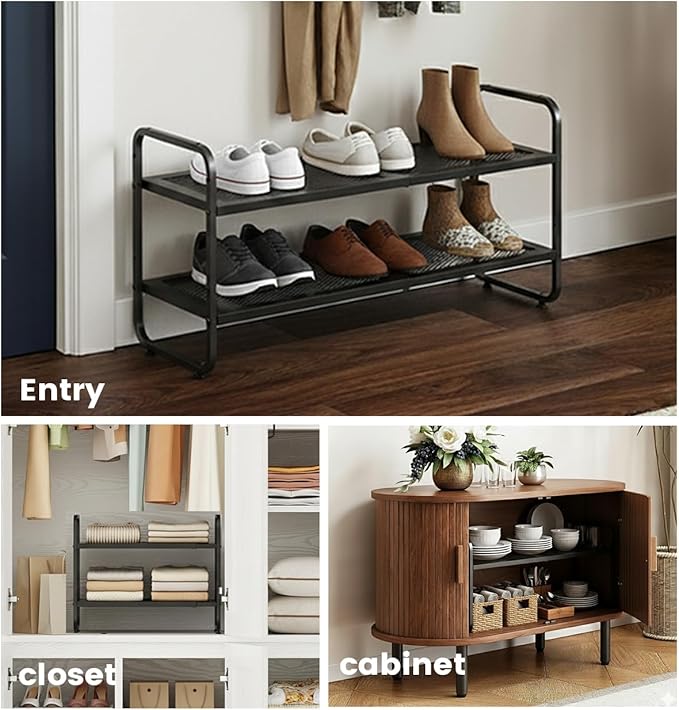 Shoe Rack,Expandable Shoe Organizer for Entry,Closet,2-Levels Adjustable Metal Shoe Shelf Storage, 2 Tier Metal Shoe Shelf, Perfect for Small Entryway, Garage, entryway, Closet,Black
