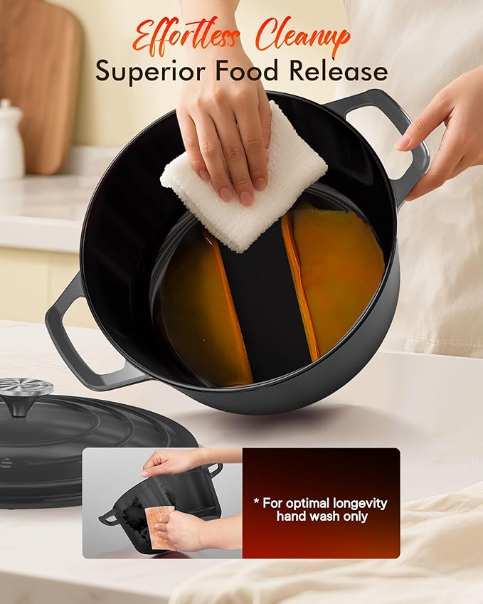 Nuwave 6QT Healthy Enameled Cast Iron Dutch Oven Pot with Lid, Heavy Duty 7-Layer Enamel, Enhanced Rust Protection, Dual Handles, Oven Safe to 500°F for Sourdough Bread Baking, Braise, Stew, Roast