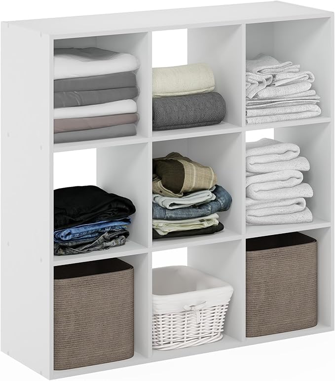 Furinno PELLI Closet Organizers and Storage, 9-Cube Closet Organizer, Open Shelf Closet Storage, for Wardrobe, Bedroom, Living Room, White