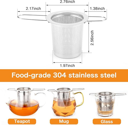 2Pack Tea Strainer, Stainless Steel Tea Infuser Basket Sitting in Mugs, Evmliy Tea Infusers for Loose Tea, Fine Mesh Tea Diffuser Long-Handled Tea Strainers Filters, Tea Steeper for Leaf (2Pack)