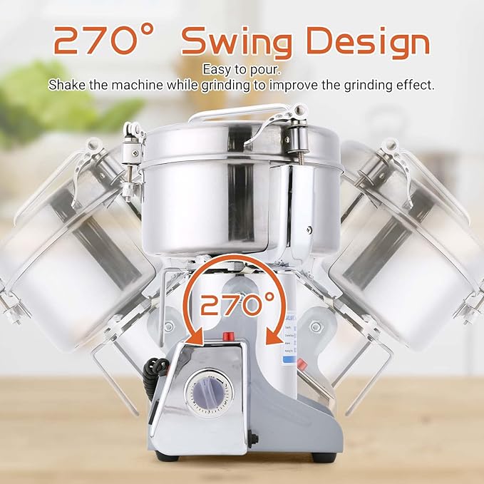 Electric Grain Mill 1000g High-speed Grain Spice Herb Grinder 2600W Dry Grinder Machine 304 Stainless Steel Superfine powder High-speed Grain Mill 36000r/min for Kitchen Home and Commercial