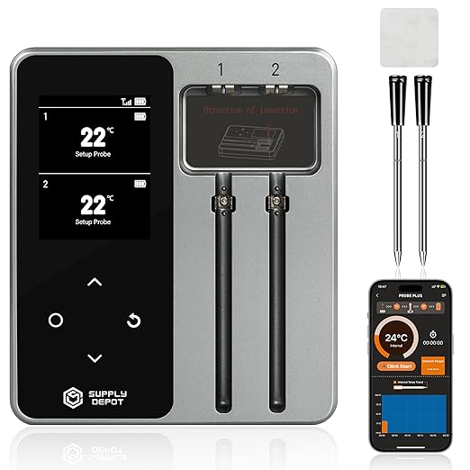 Meater Thermometer Wireless, 2 Probes Bluetooth Meat Thermometer, 572°F Heat Resistance WiFi Smart Accuracy of ±0.5°F, LCD Display Wireless Thermometer for Grilling, Oven Smoker, Air Fryer