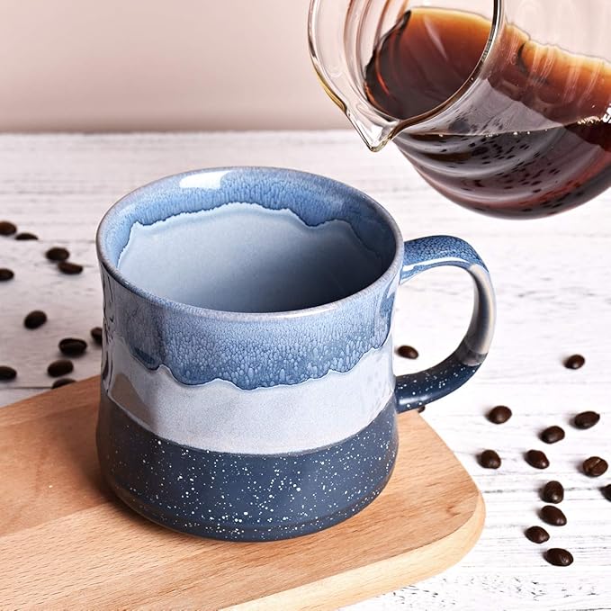 Bosmarlin Large Ceramic Coffee Mug, Big Tea Cup for Office and Home, 21 Oz, Dishwasher and Microwave Safe, 1 PCS… (Blue)