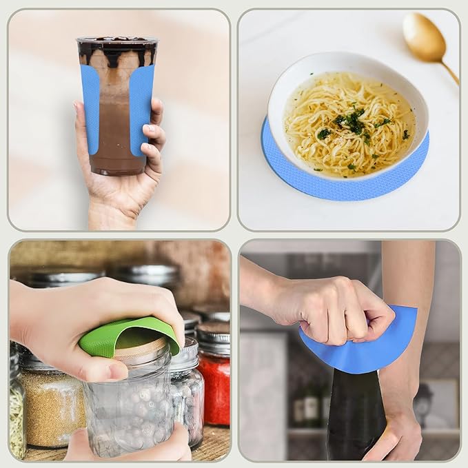 8PCS Jar Gripper Pads, Multifunctional Rubber Jar Opener, Heat Insulation Pad Kitchen Coasters for Elderly Senior Suffering from Weak Hands Arthritis (Light Blue, Green)