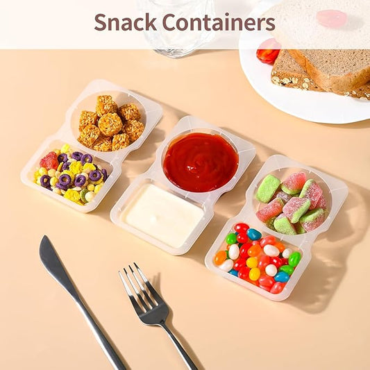 Double Compartment Condiment Containers Food Storage Meal Prepsauce Containers With Lid Reusable Freezer Safe Microwavable for Food Take-Out And Delivery(10pc)