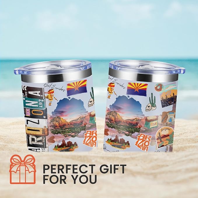 12oz Coffee Mug Arizona State Insulated Coffee Cups, United States Map Travel Mug Landmark, Birthday Gifts Cute Mugs with Lid and Straw Mothers Day Gifts
