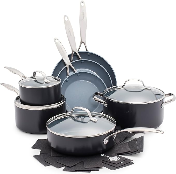 GreenPan Valencia Pro Ceramic Nonstick 11 Piece Cookware Set, Hard Anodized PFAS-Free Pots & Pans, Induction Ready, Compatible on All Cooktops, Dishwasher Safe, Oven Safe to 600F, Gray