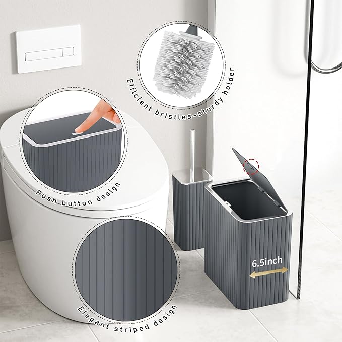 Bathroom Accessory Set - Bathroom Set, 12PC Bathroom Accessories Set, Grey Bathroom Accessories Set, Mini Trash Can, Toilet Brush, Trash Can & Soap Dispenser