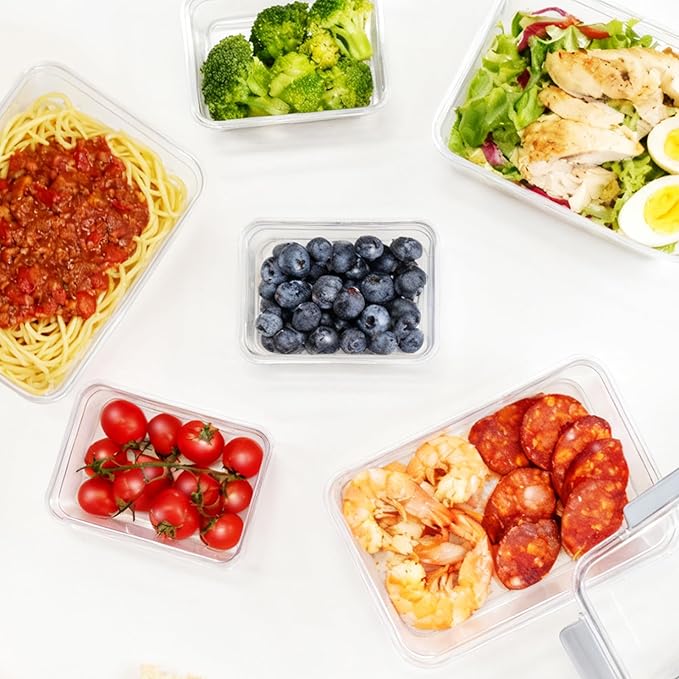 Tritan Plastic Food Storage Containers, Airtight Tritan Plastic Locking for Fridge Freezer, Meal Prep, Deli Meat, Snacks, 8 Containers with Lids, 16 pieces, Clear