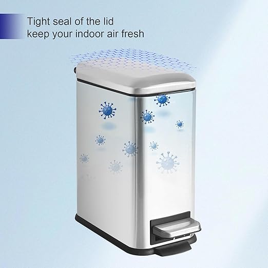 1.3 Gallon Trash Can with lid, Stainless Steel Garbage Can, Finger Proof, Pedal Trash Can for Bathroom, Bedroom, Home Office, Small Waste Bin 5 Liters, Silver