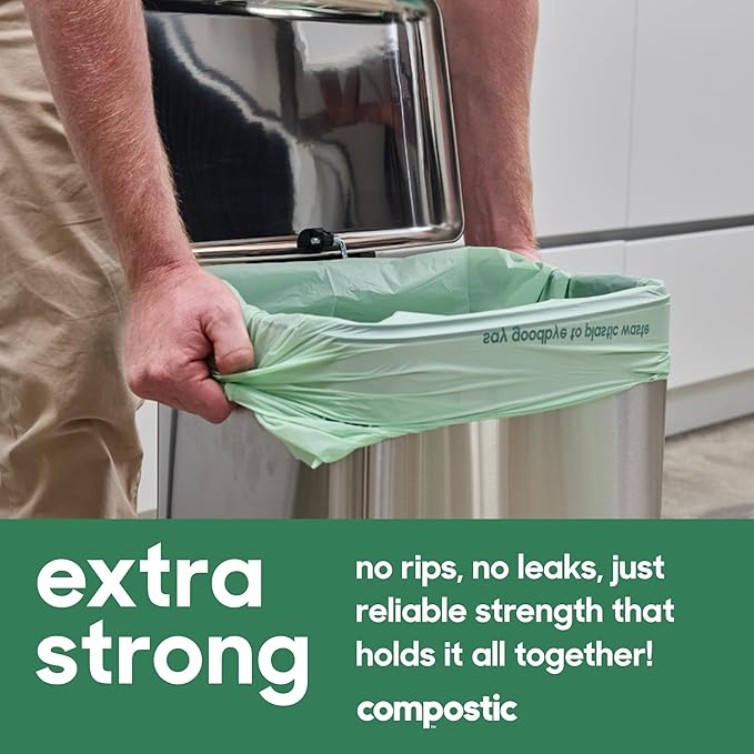 Compostic Home Compostable Trash Bags, 13 Gallon Tall Kitchen Rubbish Bags (23” x 29”), Extra Strong & Quickly Breaks Down, 50 Count