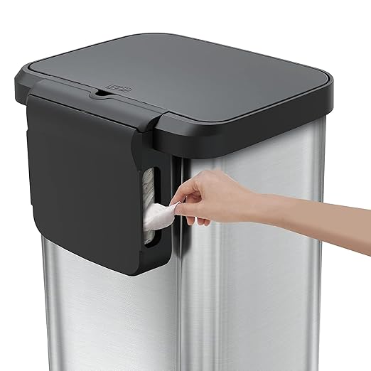 Glad GLD-74506 Stainless Steel Step Trash Can with Clorox Odor Protection | Large Metal Kitchen Garbage Bin with Soft Close Lid, Foot Pedal and Waste Bag Roll Holder, 13 Gallon, Stainless
