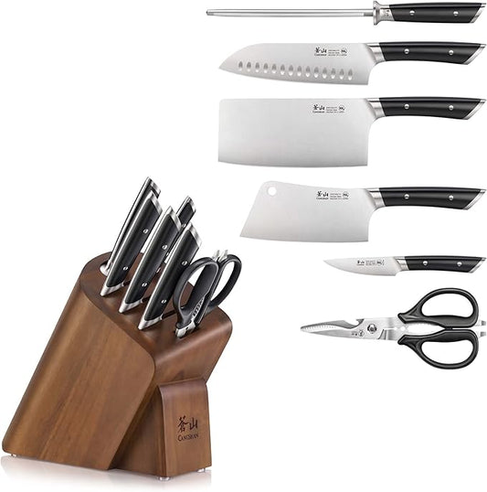 Cangshan HELENA Series German Steel Forged Cleaver Knife Block Set (7-Piece, Black)