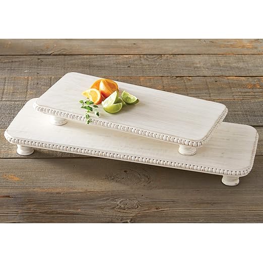 Mud Pie Beaded Serving Board Set,White, Small
