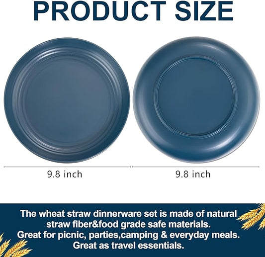 Supernal Dark Blue Wheat Straw Plates - 16pcs Dinner Set, Reusable, Unbreakable, Dishwasher & Microwave Safe for Camping, Picnic