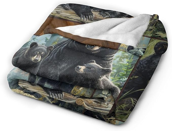 Black Bear Blanket Wild Animal Throw Blanket Cozy Plush Fleece Flannel Bear Blankets Lightweight Fuzzy Party Gifts for Girls Boys Women Men 80"X60"