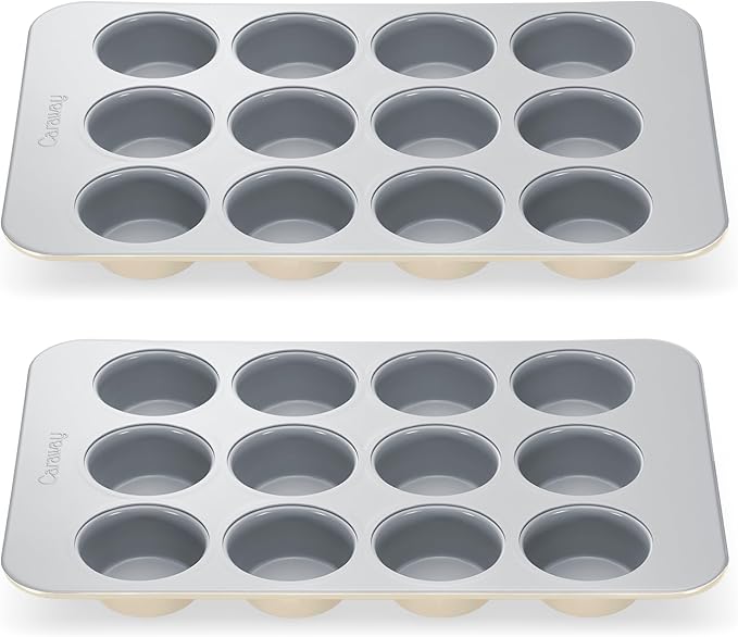 Caraway Non-Stick Ceramic 12-Cup Muffin Pan Duo - Naturally Slick Ceramic Coating - Non-Toxic, PTFE & PFOA Free - Perfect for Cupcakes, Muffins, and More - Cream