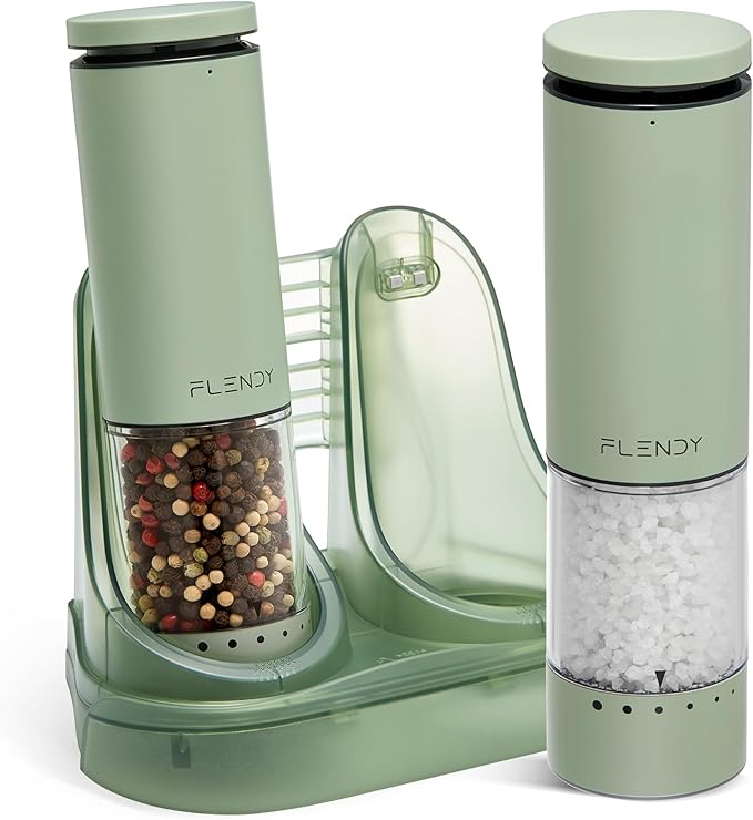 Electric Salt and Pepper Grinder Set Rechargeable, Automatic Salt and Pepper Grinder Set with Oversized Top Button, Stainless Steel Electric Salt and Pepper Shakers Set
