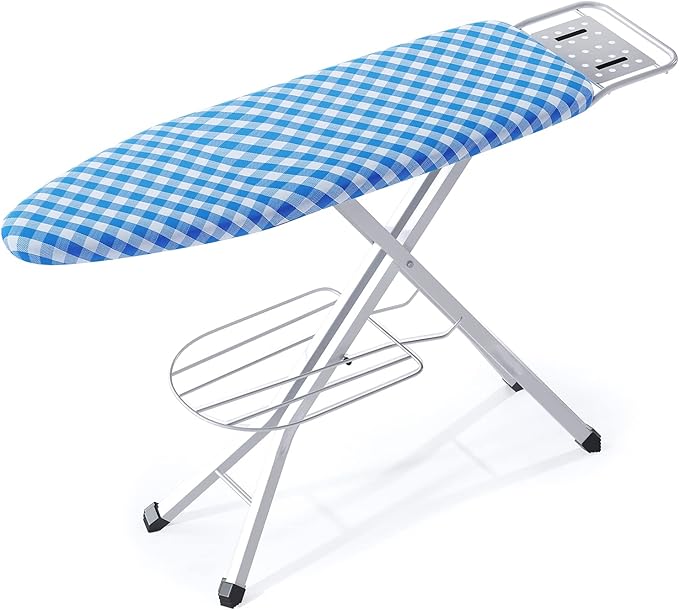 Ironing Board, Heat Resistant Cover Iron Board with Steam Rest, Non-Slip Foldable Ironing Stand. Heavy Sturdy Metal Frame Legs Iron Stand(13 * 34 * 53 Inches) (Blue White)