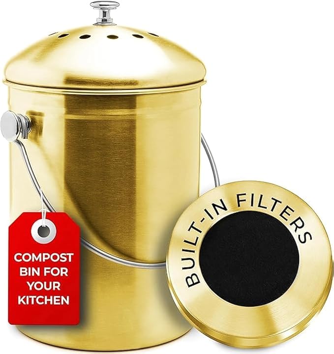 EPICA Countertop Compost Bin Kitchen | 1.3 Gallon | Odorless Composting Bin with Carbon Filters | Indoor Compost Bin with Lid | Stainless Steel Kitchen Composter for Food Scraps & Waste Recycling